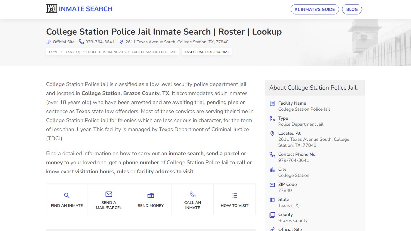 College Station Police Jail Inmate Search | Roster | Lookup