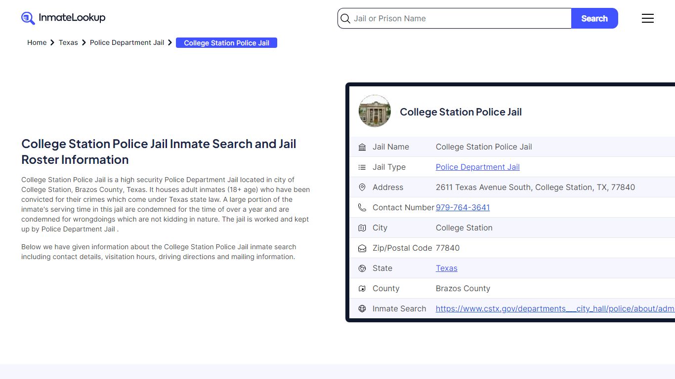 College Station Police Jail Inmate Search, Jail Roster, Bookings ...